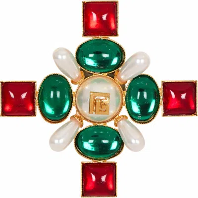 BALMAIN BALMAIN BAROQUE BEAD AND CRYSTAL BROOCH