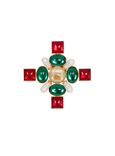 Balmain Baroque Bead And Crystal Brooch In Multi