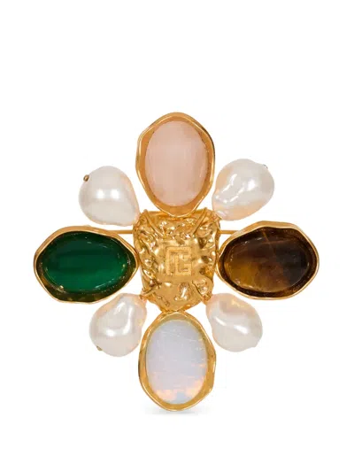 Balmain Baroque Brooch In Stones And Pearls In Multi