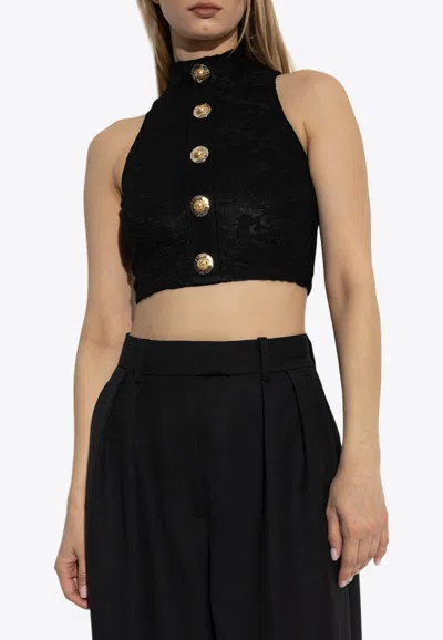Balmain Baroque Jacquard Cropped Top In Black