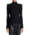Balmain Buttoned Ls Bouclette Baroque Top In Black