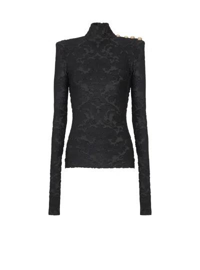 Balmain Baroque Pattern Long-sleeved Top In Black