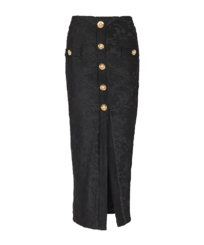 Balmain Baroque Pattern Midi Skirt In Black