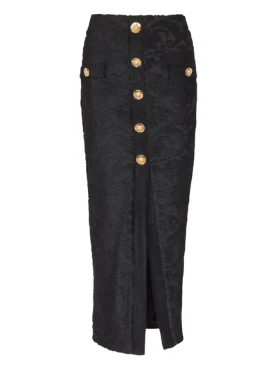 Balmain Baroque Pattern Midi Skirt In Black