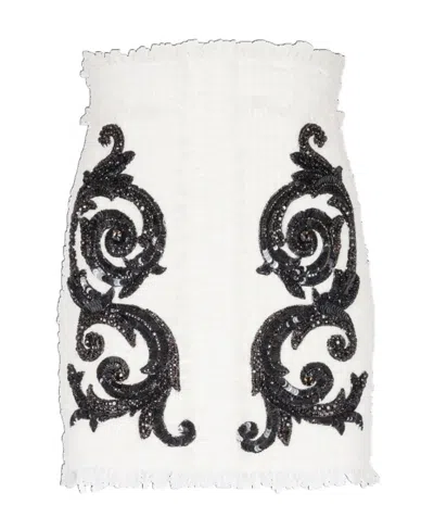 Balmain Baroque Tweed Skirt In White