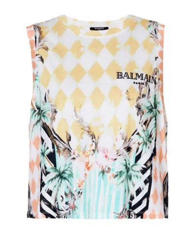 Balmain Baroque-print Tank Top In Multicolor