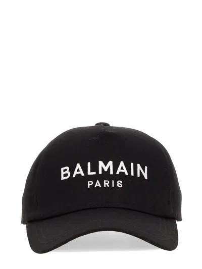 Balmain Logo Embroidered Baseball Cap In Black