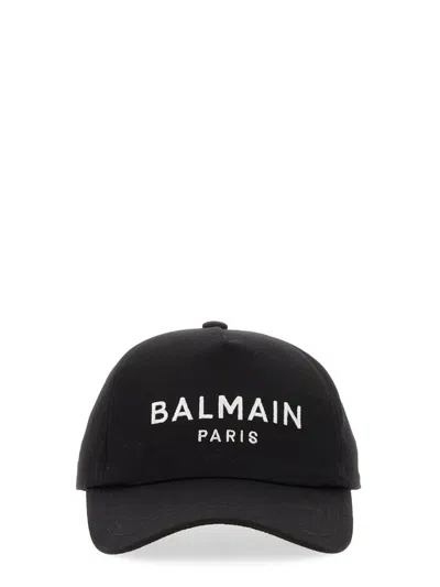 Balmain Baseball Hat With Logo In Noir/blanc