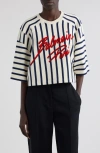 Balmain Striped Baseball T-shirt In Gou Cream/multi