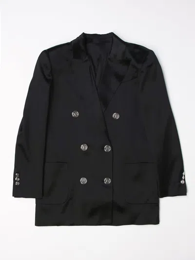 Balmain Kids' Basic Double-breasted Coat In Black