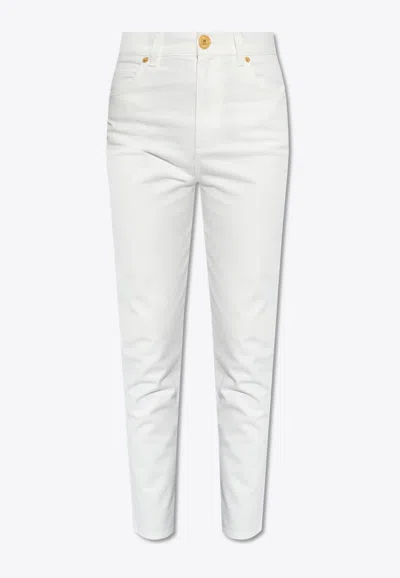 Balmain High Waist Slim Fit Jeans In White