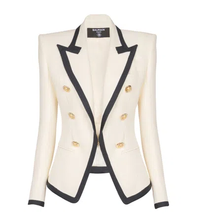 Balmain Basket Weave Bordered Blazer In White