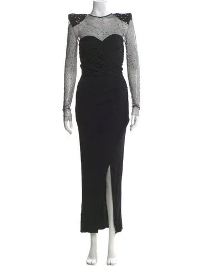 Pre-owned Balmain Bateau Neckline Long Dress In Black