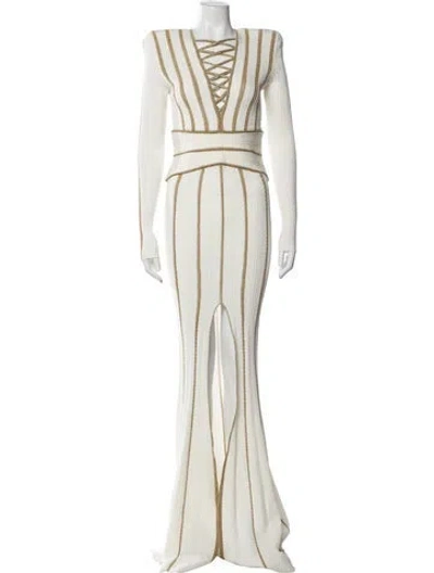 Pre-owned Balmain Bateau Neckline Long Dress W/ Tags In Neutral