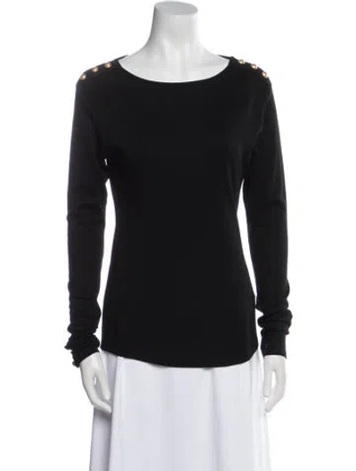 Pre-owned Balmain Bateau Neckline Long Sleeve Top In Black