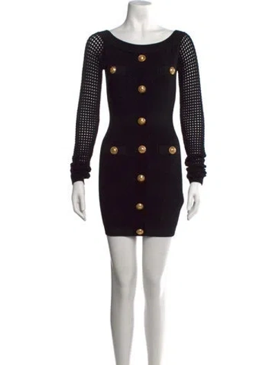Pre-owned Balmain Bateau Neckline Mini Dress In Black
