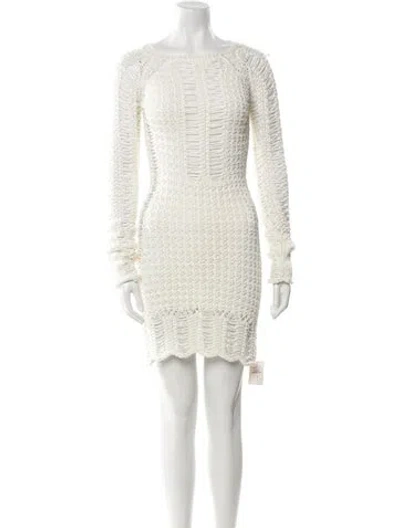 Pre-owned Balmain Bateau Neckline Mini Dress In White