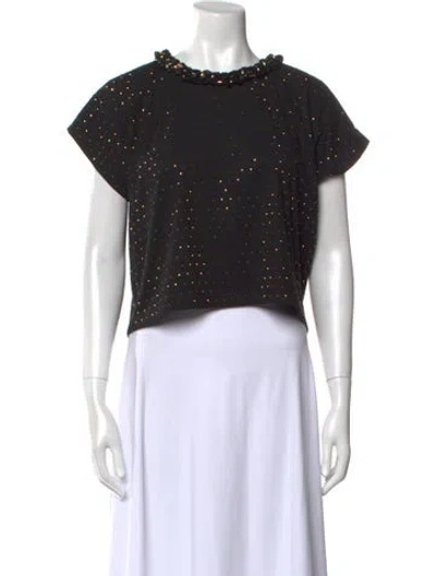 Pre-owned Balmain Bateau Neckline Short Sleeve Crop Top In Black