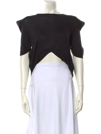 Pre-owned Balmain Bateau Neckline Short Sleeve Crop Top In Black