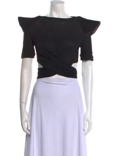 Pre-owned Balmain Bateau Neckline Short Sleeve Crop Top In Black