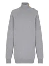 Balmain Cashmere Wool Turtleneck Dress Gold Button Detail In Gray
