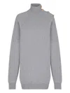 Balmain Cashmere Wool Turtleneck Dress Gold Button Detail In Gray