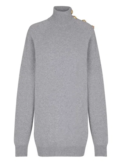 Balmain Batwing Eco Cashmere Short Dress In Gray