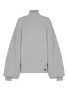 Balmain Oversized Turtleneck Ribbed Knit Sweater In Gray