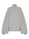 Balmain Oversized Turtleneck Ribbed Knit Sweater In Gray