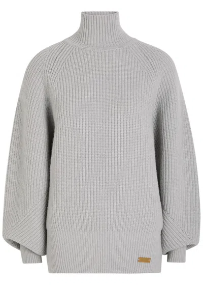 Balmain Batwing Ribbed Wool Jumper In Gray