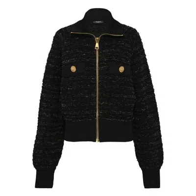 Balmain Batwing Zipped Knit Blouson In Black
