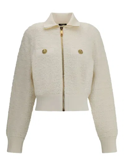 Balmain Batwing Zipped Tweed Bomber Jacket In Neutral
