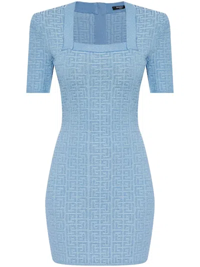 Balmain Bb-jacquard Mini Dress In Spb Blue