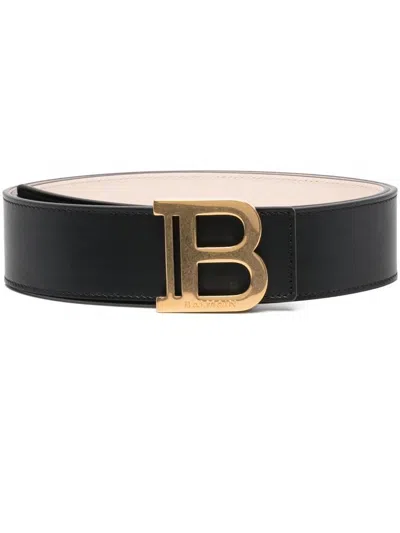 Balmain B-belt 4 Cm-cuir De Veau In Black