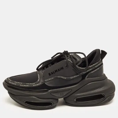 Pre-owned Balmain B-bold Size 40 Black Neoprene And Rubber Lace Up Sneakers