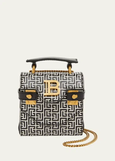 Balmain Bbuzz 12 Mini Monogram Crossbody Bag In Gfe Ivoirenoir