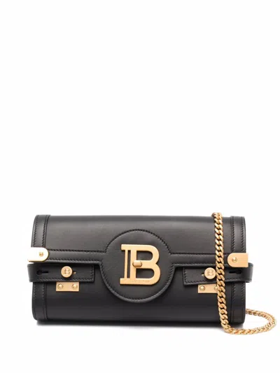 Balmain B-buzz 23 Calfskin Clutch Bag In Black