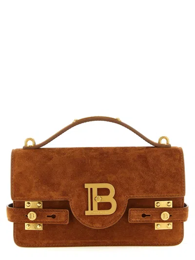 Balmain B Buzz 24 Suede Crossbody Bag In Brown