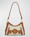 Balmain Bbuzz Hobo Bag In Canvas And Leather In Beige
