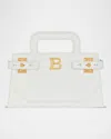 Balmain Small B-buzz Top Handle Bag In Grained Leather In Blanc