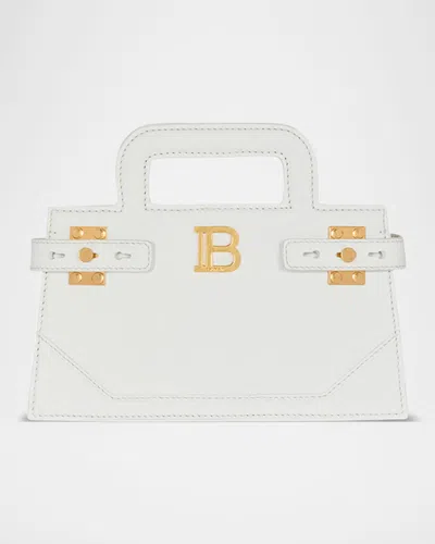 Balmain Small B-buzz Top Handle Bag In Grained Leather In White