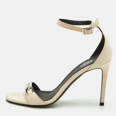 Pre-owned Balmain B-chain Size 36 Beige Suede Ankle Strap Sandals