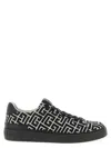 Balmain B-court Sneakers In Leather And Monogram Jacquard In Black