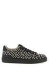 Balmain B-court Sneakers In Leather And Monogram Jacquard In Black