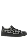 Balmain B-court Sneakers In Leather And Monogram Jacquard In Black