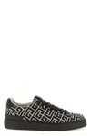 Balmain B-court Sneakers In Leather And Monogram Jacquard In Black