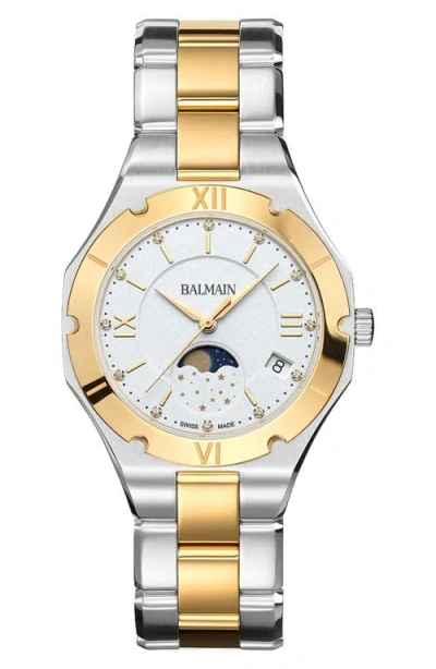 Balmain Be  Diamond Moon Phase Bracelet Watch, 33mm In Stainless Steel/yellow Gold