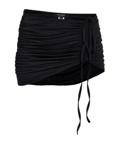 Balmain Ruched Tie-fastening Beach Skirt In Black
