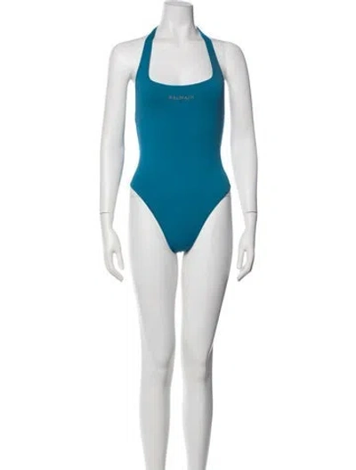 Pre-owned Balmain Beaded Accents One-piece W/ Tags In Blue