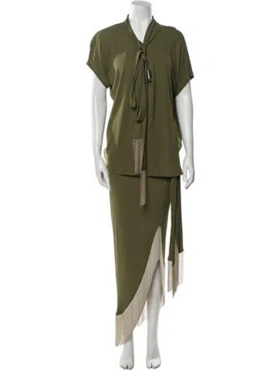 Pre-owned Balmain Beaded Accents Skirt Set In Green